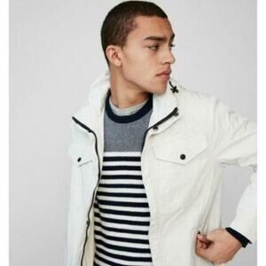 New nwt Express Mens Zip Front Windbreaker Hooded Jacket water resistant white